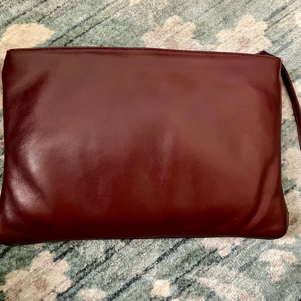 Etienne Aigner Burgundy Clutch with Brass Logo Accent - Picture 3 of 5